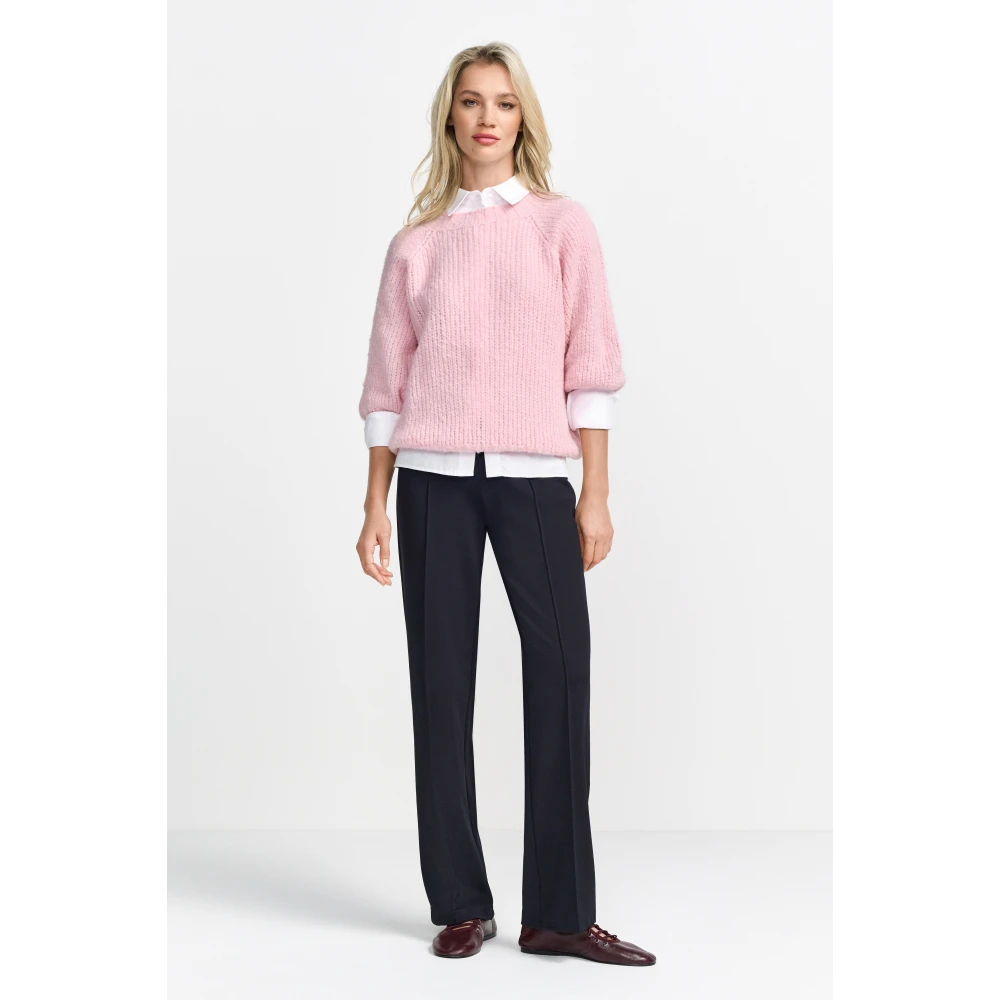 Rich & Royal Chunky Handknit Pullover Sweater Pink Dames