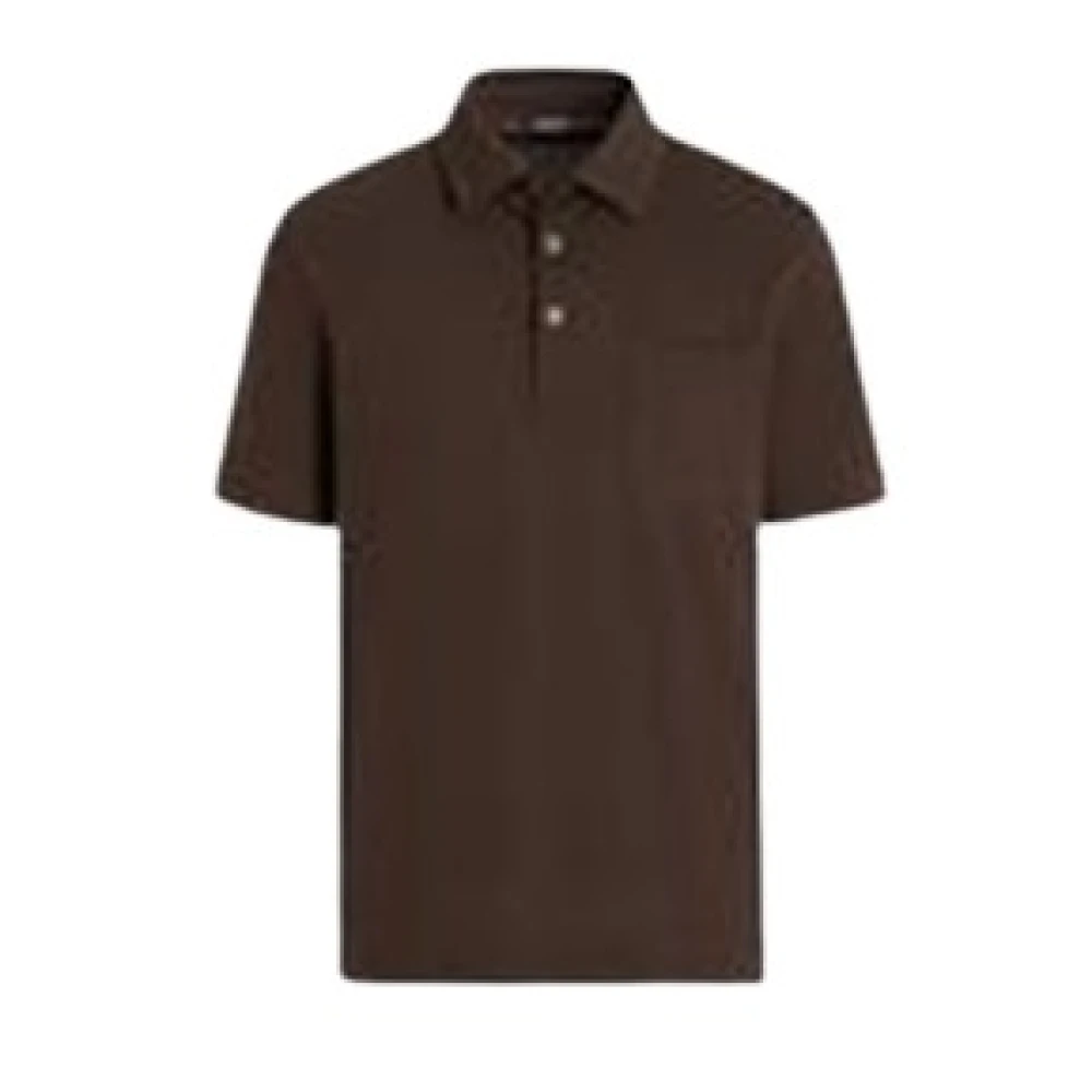 Ermenegildo Zegna Bruine Katoenen Poloshirt Korte Mouwen Brown Heren