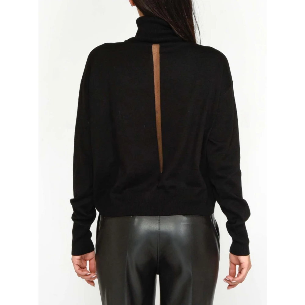 PATRIZIA PEPE Zwarte trui met transparante nylon inzetstukken Black Dames