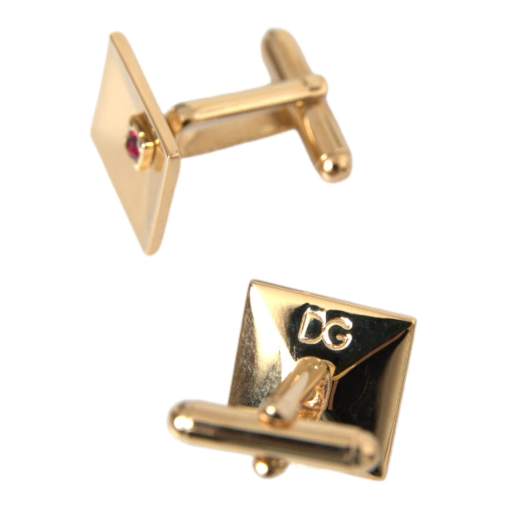 Dolce & Gabbana Kristallen Vierkante Pin Manchetknopen Goud Roze Yellow Heren