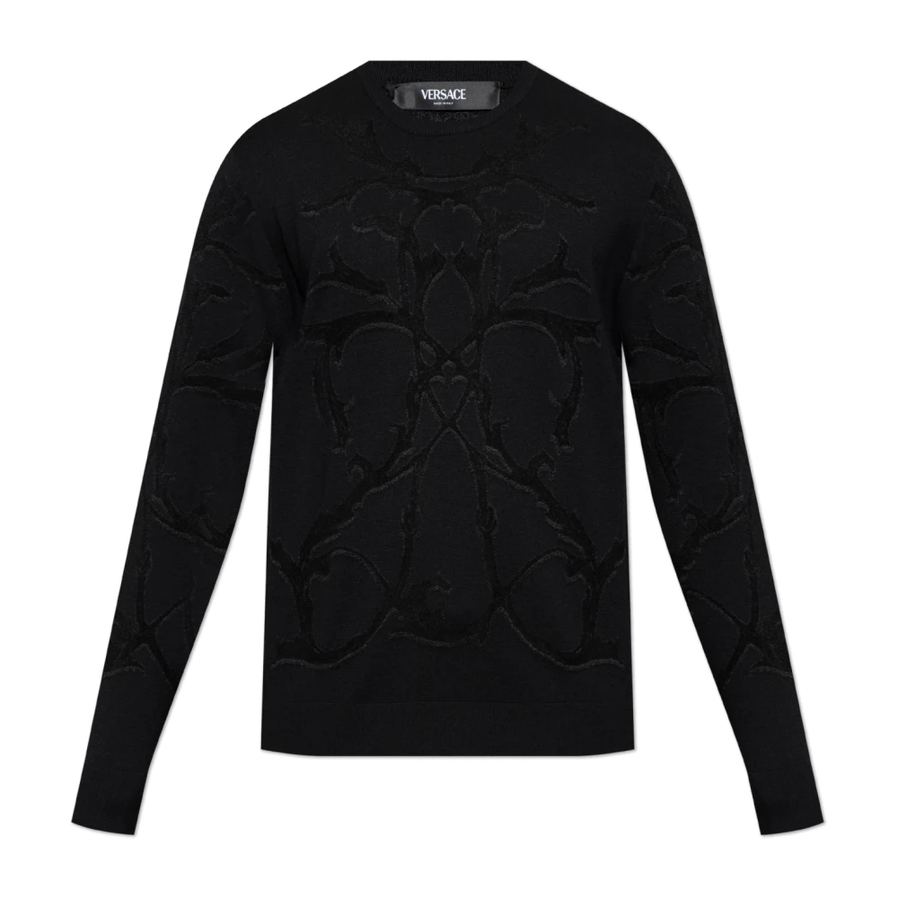 Versace Acanthus Wollen Trui Zwart Black Heren