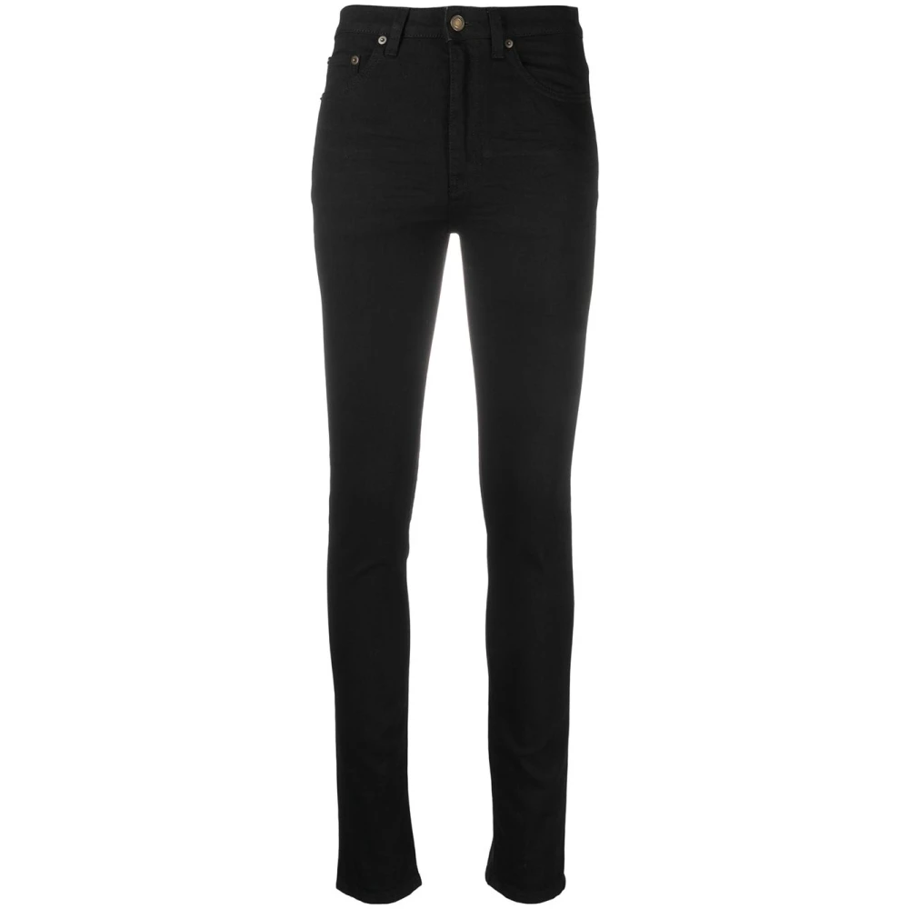 Saint Laurent Vervaagde Skinny Jeans met Hoge Taille Black Dames