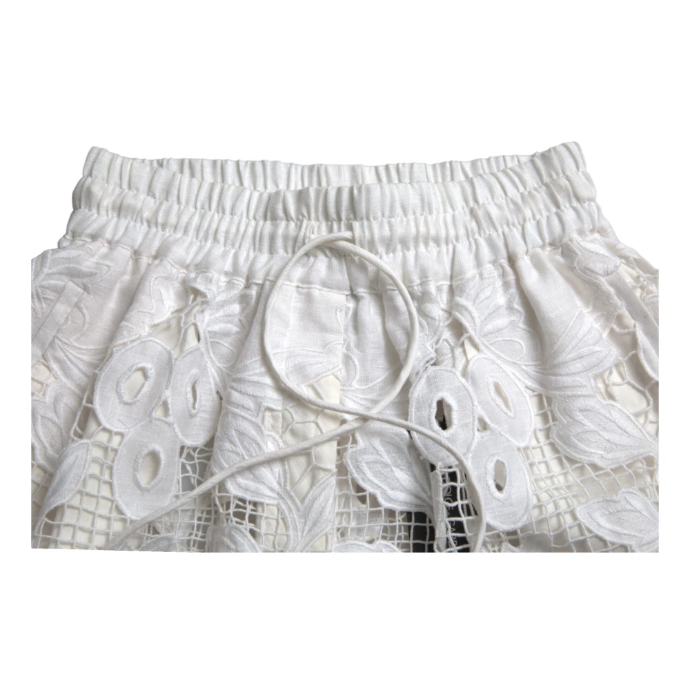 Dolce & Gabbana Elegante Kant Hoge Taille Shorts in Wit White Dames