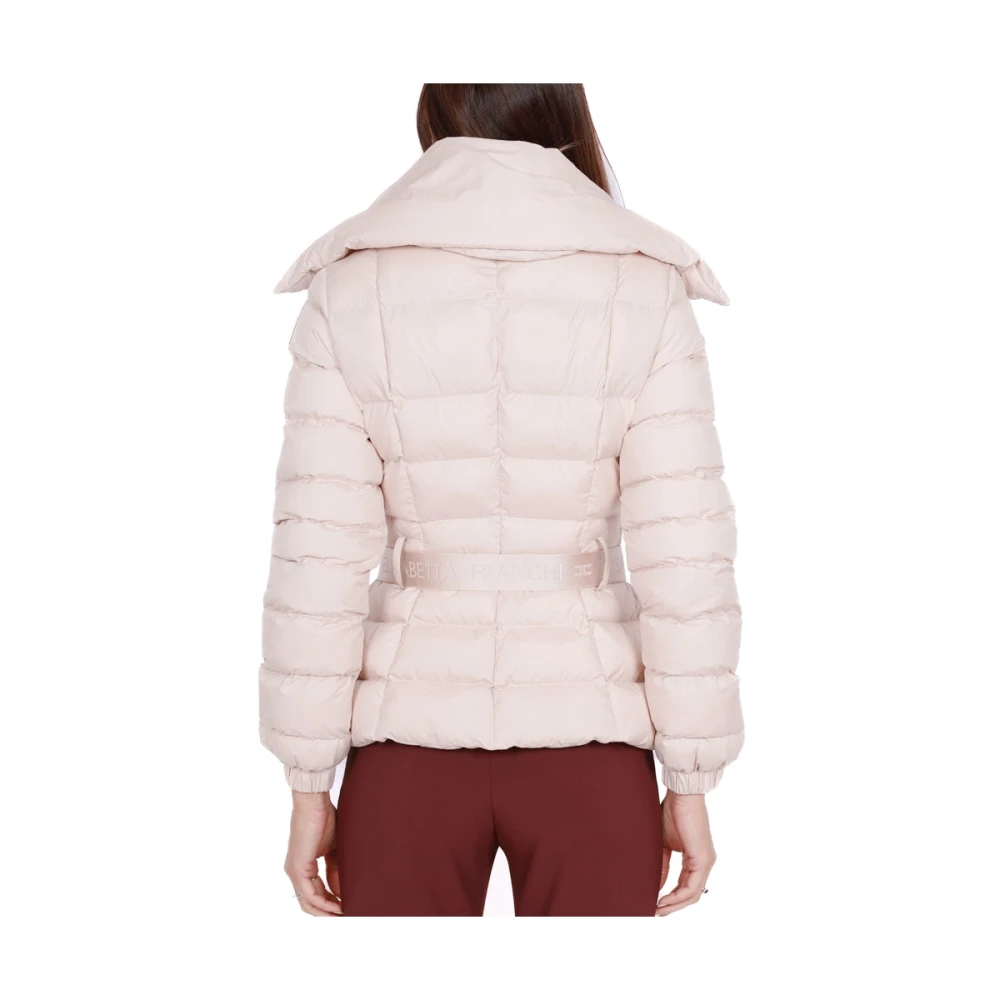 Elisabetta Franchi Korte gewatteerde jas met omslagkraag Beige Dames