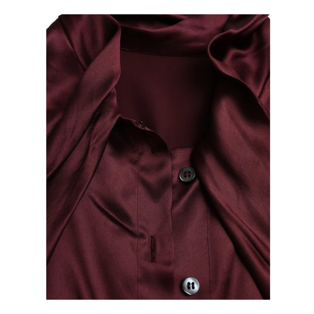 Dolce & Gabbana Bordeaux Zijden Ascot Kraag Blouse Top Brown Dames
