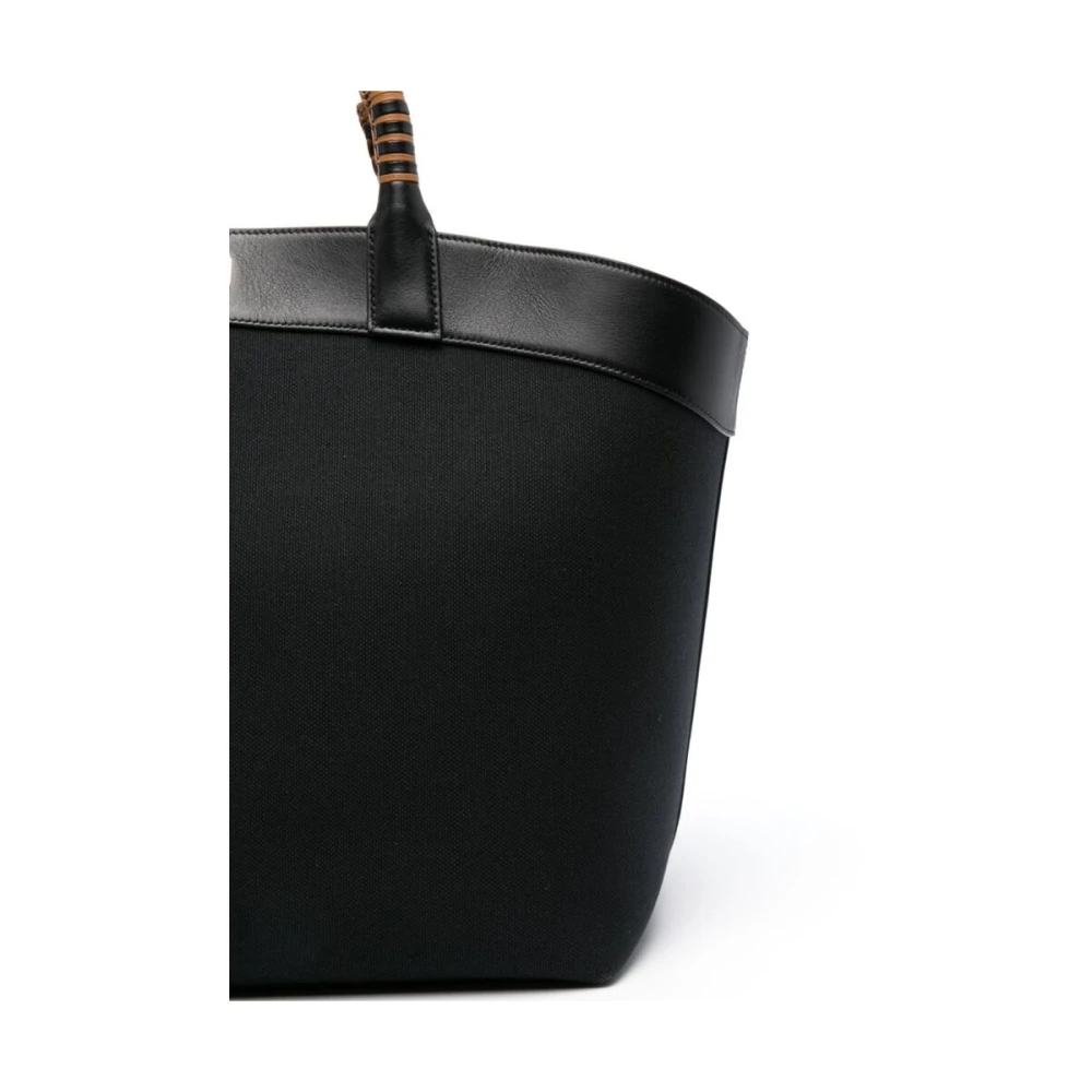 Savette Canvas Tote Tas met Leren Detail Black Dames