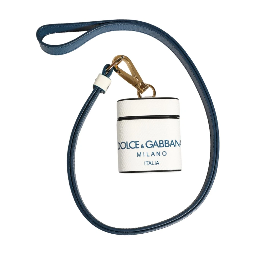 Dolce & Gabbana Women's White Headphones, One Size, Calf Leather Logo Flip Holder Strap Airpods Case