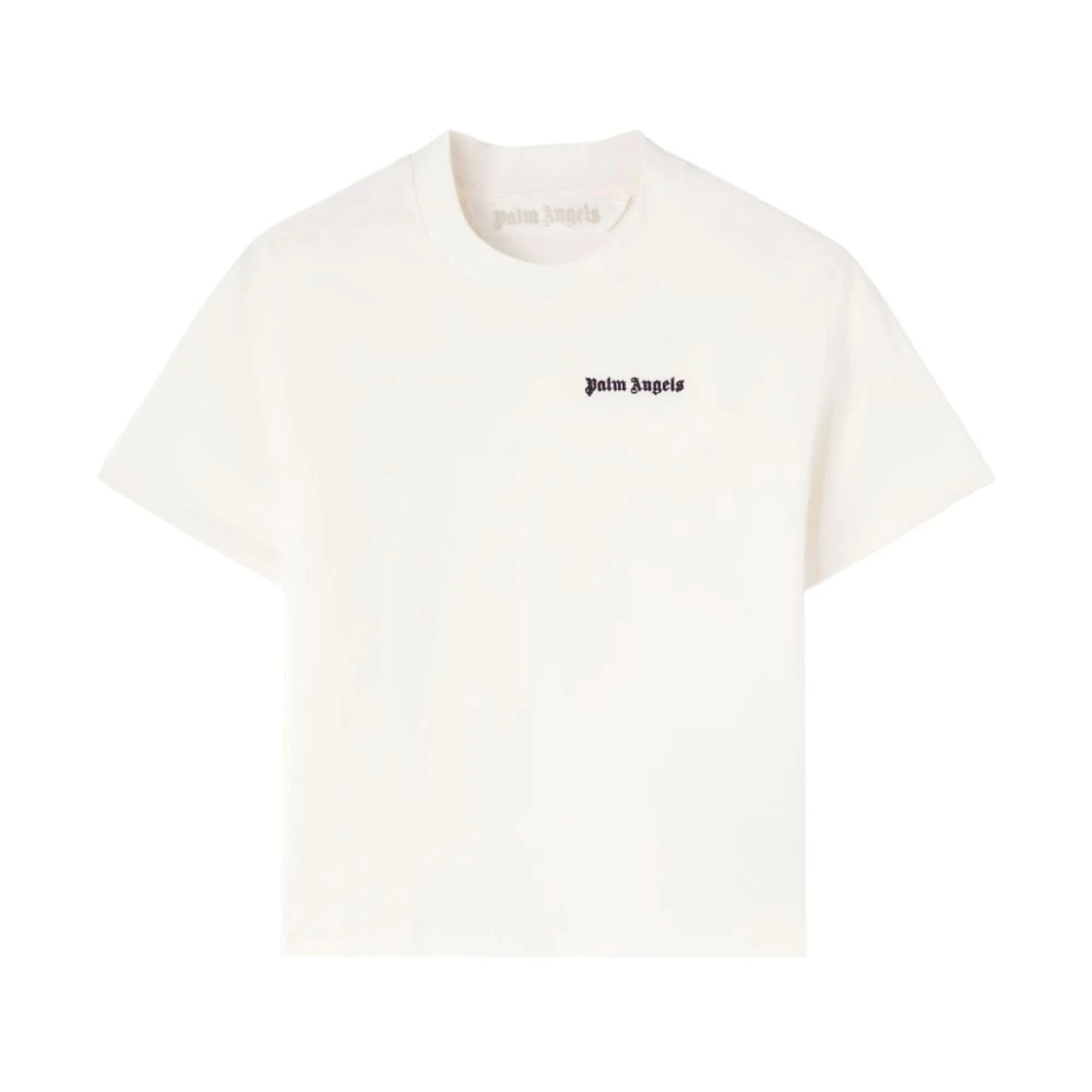 Palm Angels T-Shirts, Female, L, Embroidered Logo Crew Neck T-Shirts White
