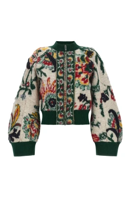 Blouson i blommig jacquardstickning