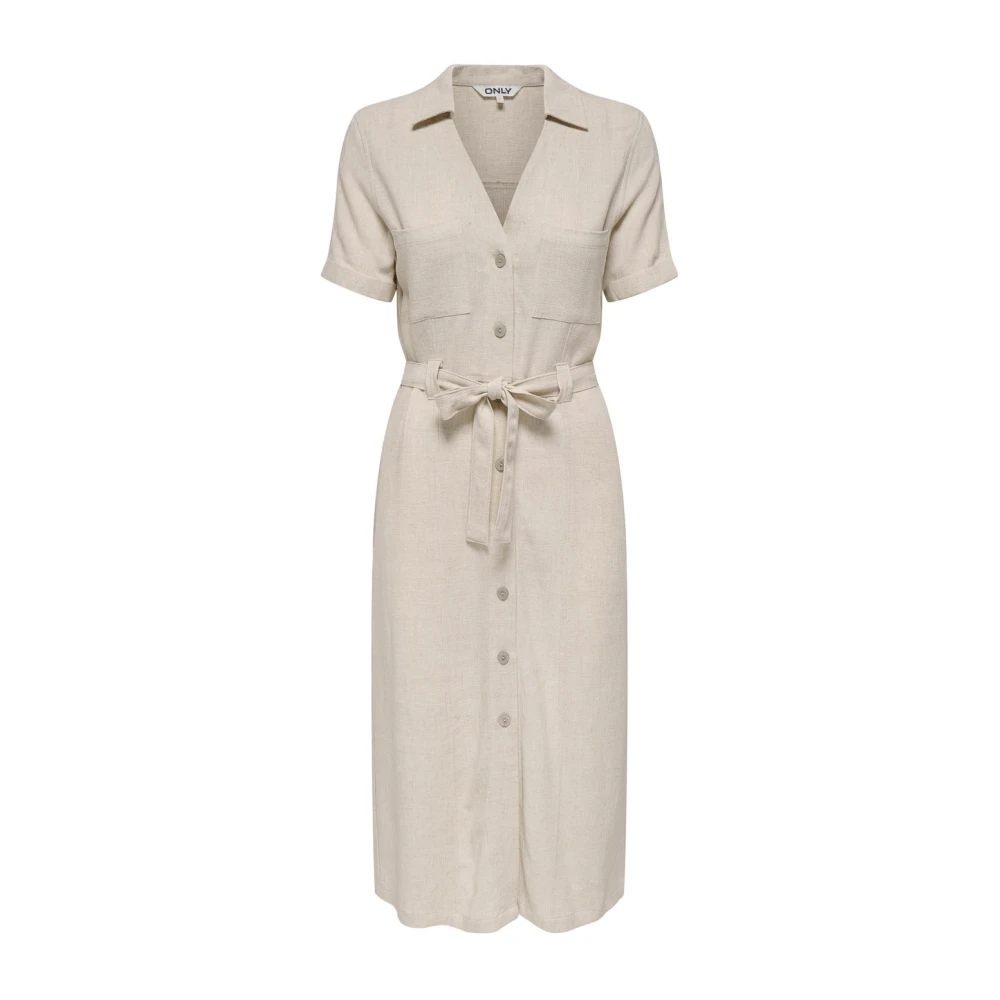 Only Women's Beige Linen Shirt Dress In Moonbeam - Shirt Dresses - Xs - Dresses