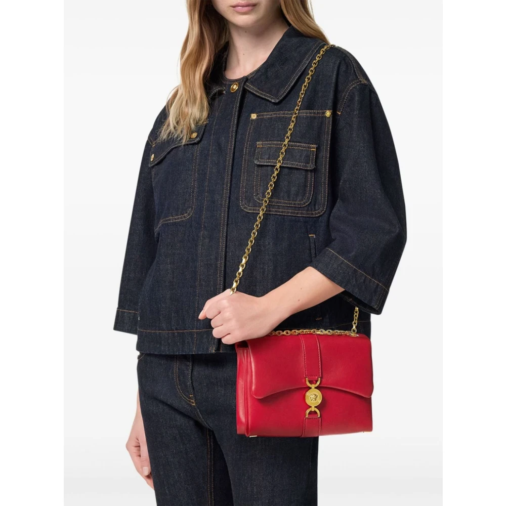 Versace Rode Lamsvacht Ketting Schoudertas Red Dames
