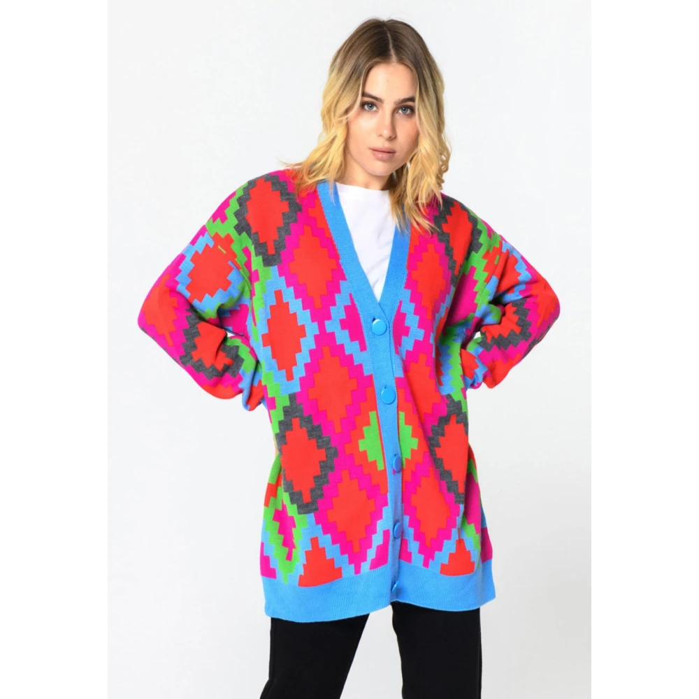 Cesare Gaspari Multicolor Button-Up Cardigan Fuchsia Multicolor Dames