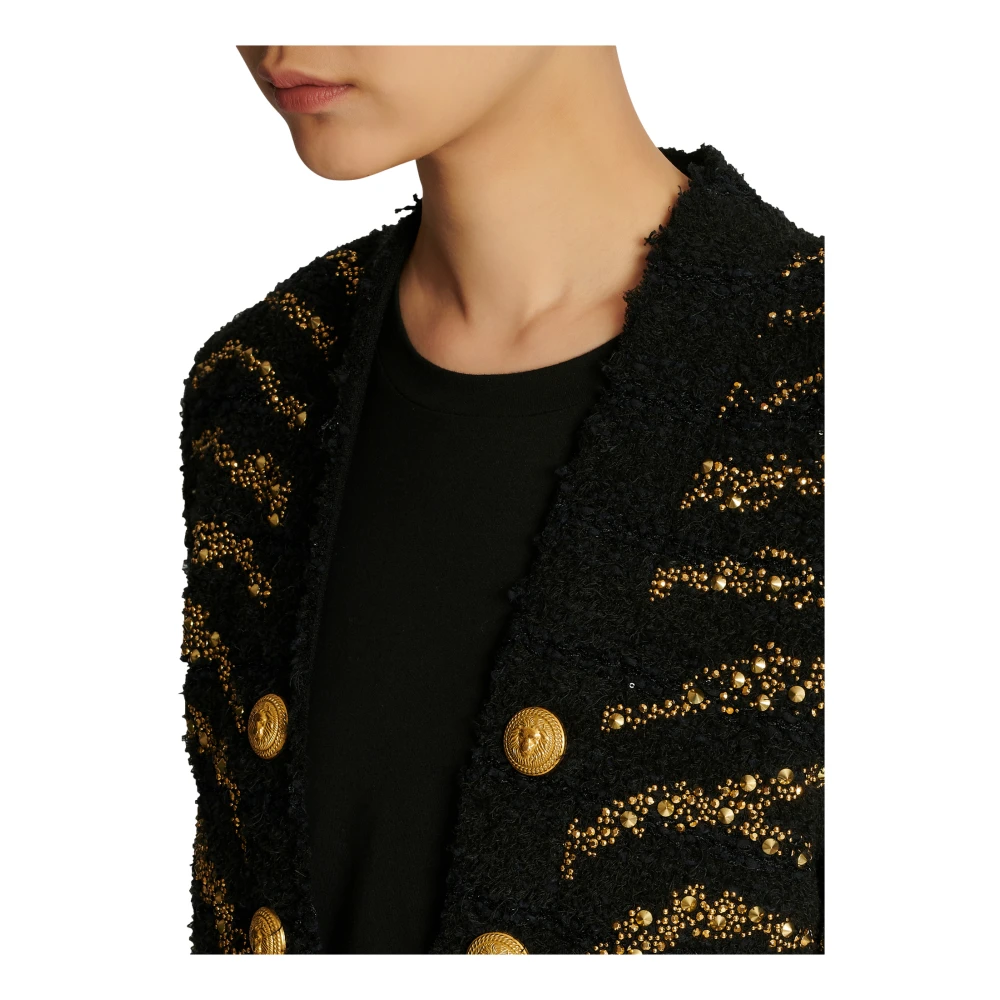 Balmain Side To Side Zebra Tweed Jas Multicolor Dames