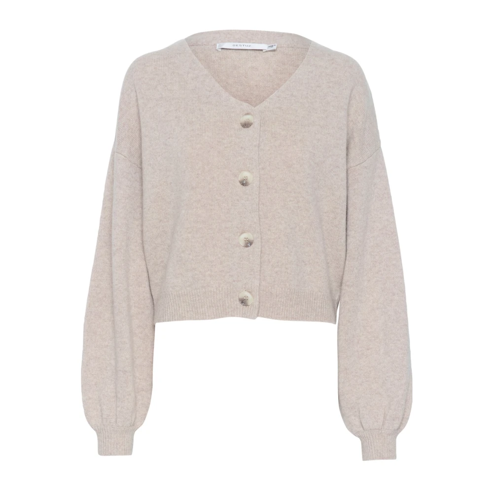 Gestuz Women's Beige Wool Cardigan With Puff Sleeves - Cardigans - M - Knitwear