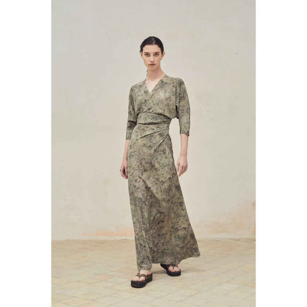 Cortana Zijden Herba Print Gekruiste Jurk Green Dames