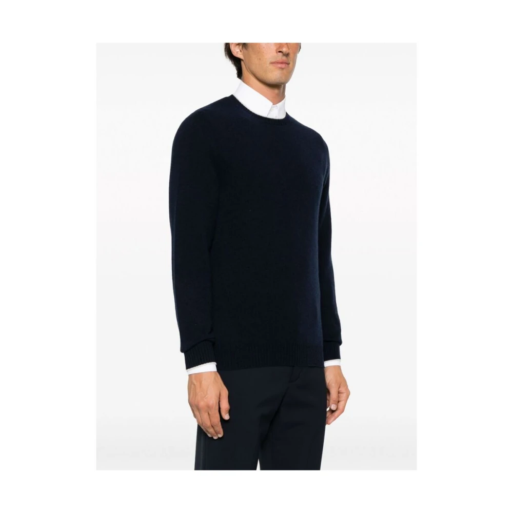 Fedeli Midnight Blue Cashmere Crew-neck Sweater Blue Heren
