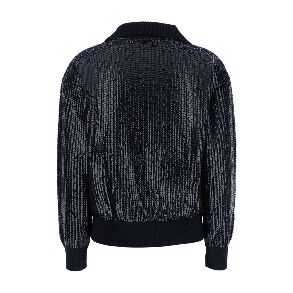 P.a.r.o.s.h. Blauwe Sequin Polo Kraag Sweater Vrouw Blue Dames