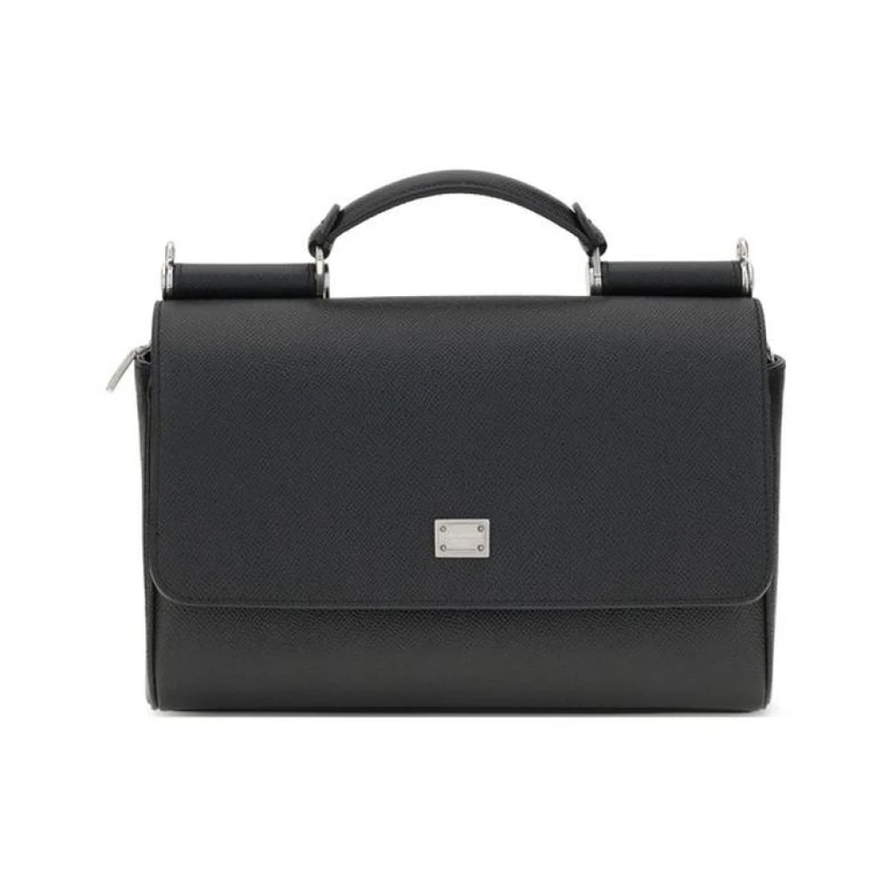 Dolce & Gabbana Herren Schwarz Elegante Lederhandtasche Mit Obergriff