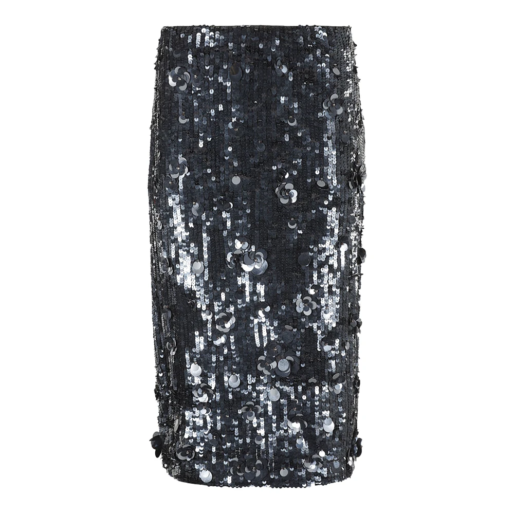 P.a.r.o.s.h. Blauwe Pailletten Midi Rok Bloemenapplicatie Blue Dames
