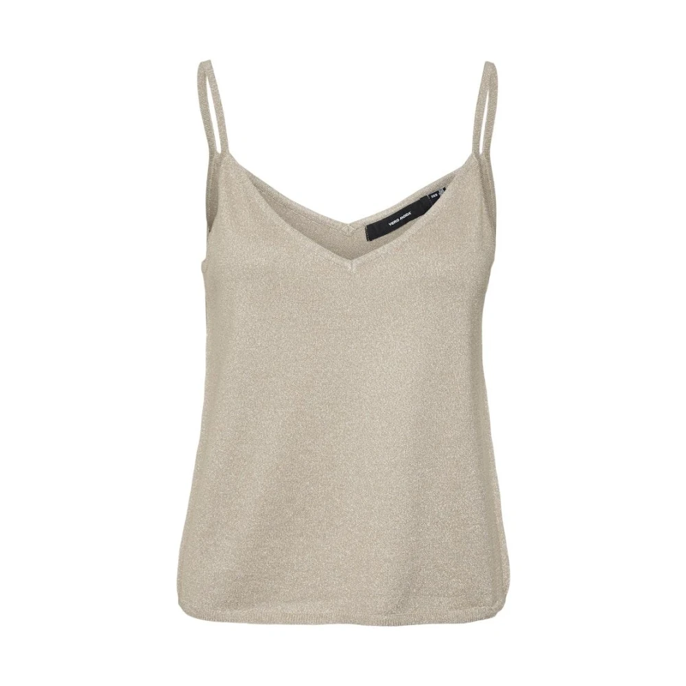 Vero Moda Shine V-Neck Top Silver Lurex Beige Dames