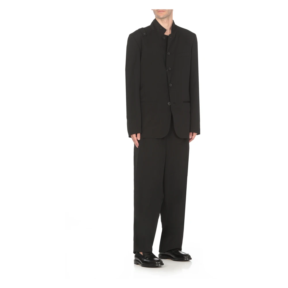 Yohji Yamamoto Zwarte wollen broek met knoopsluiting Black Heren