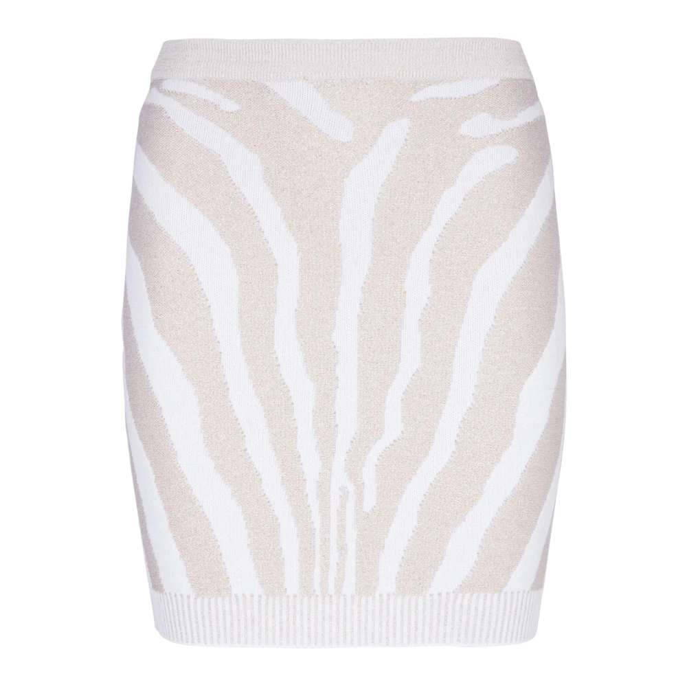 Balmain Zebra stickad kort kjol White, Dam