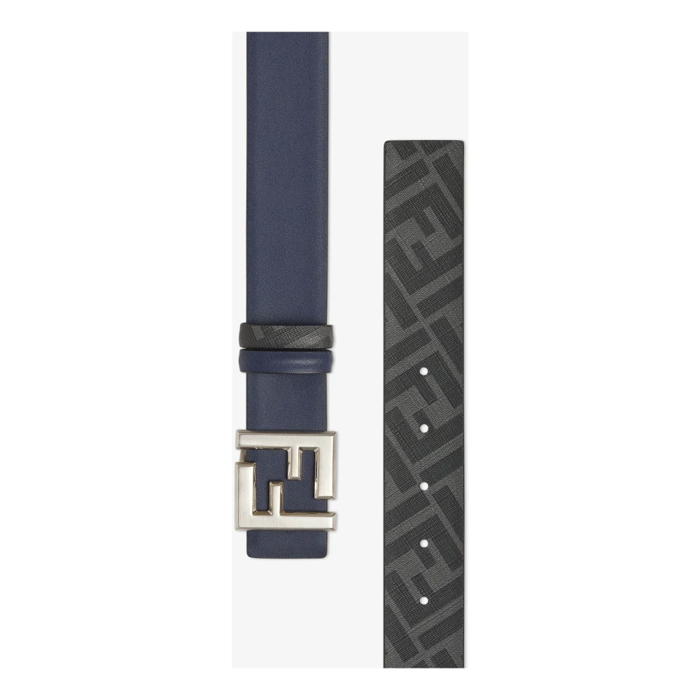 Fendi Blauwe Omkeerbare Leren Riem met FF Vierkante Gesp Blue Heren