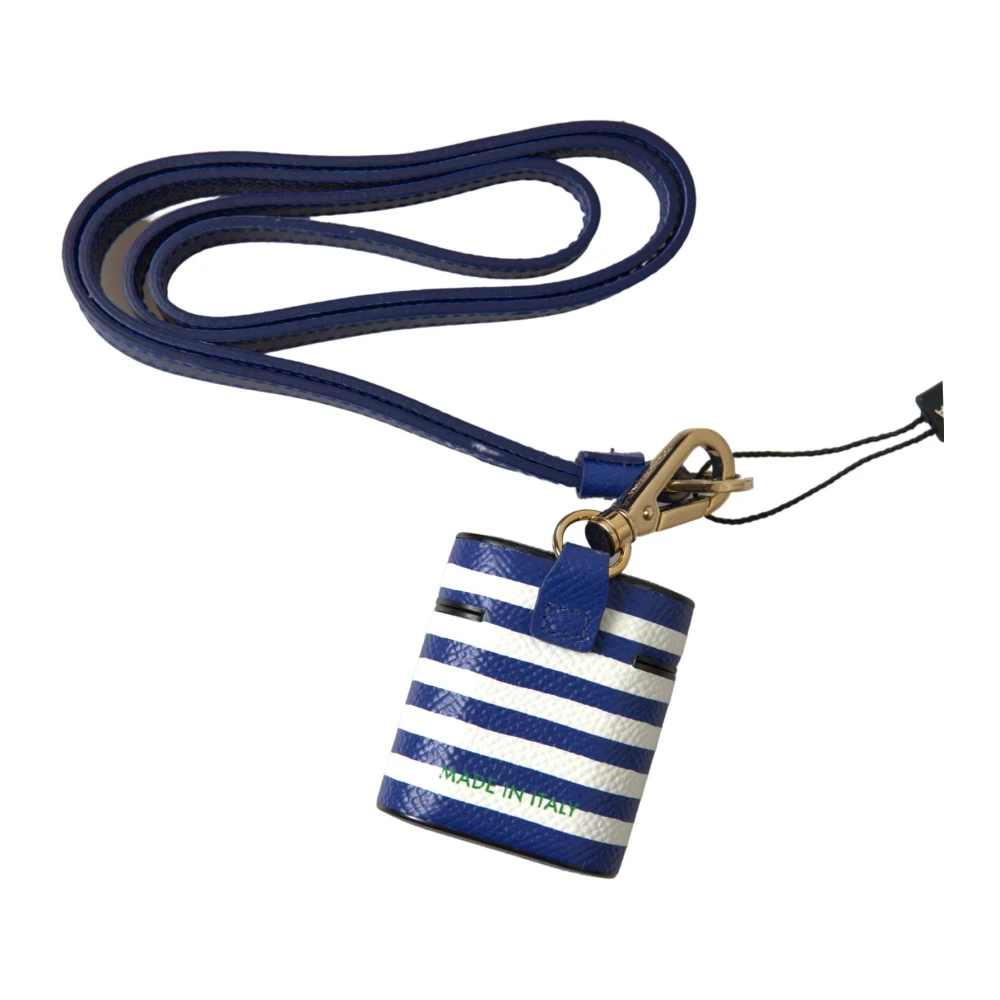 Dolce & Gabbana Leren gestreepte Airpod-hoes met logoriem Blue Dames
