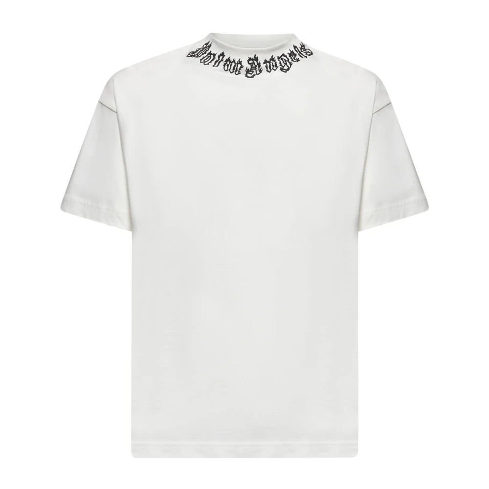 Palm Angels Gotisch Vlamlogo Wit Katoenen T-shirt White Heren