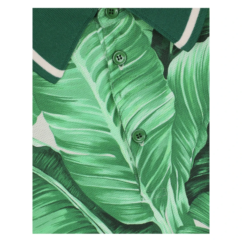 Dolce & Gabbana Banana-tree Print Oversize Polo Shirt Green Heren