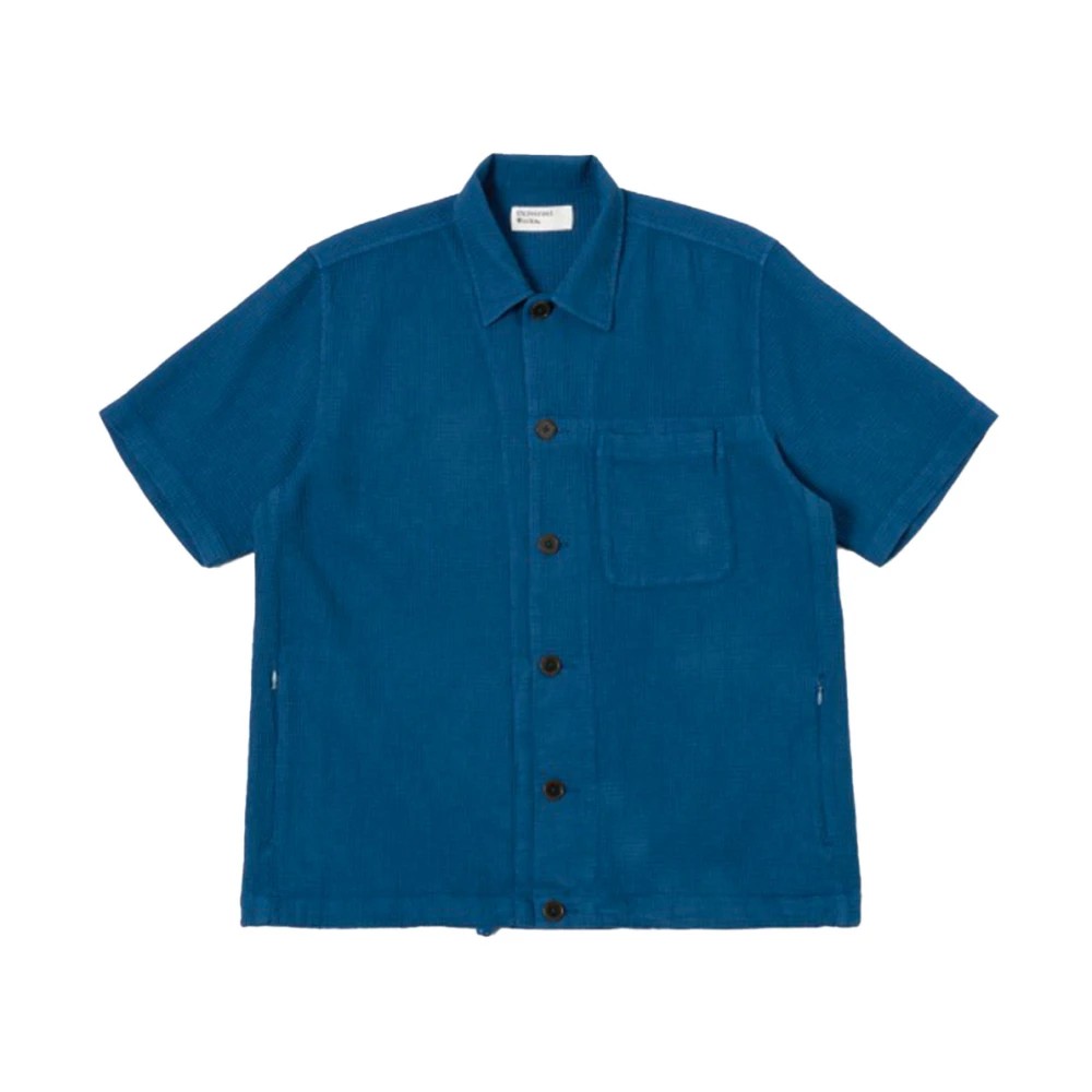 Universal Works Technische Navy Knoopshirt Blue Heren