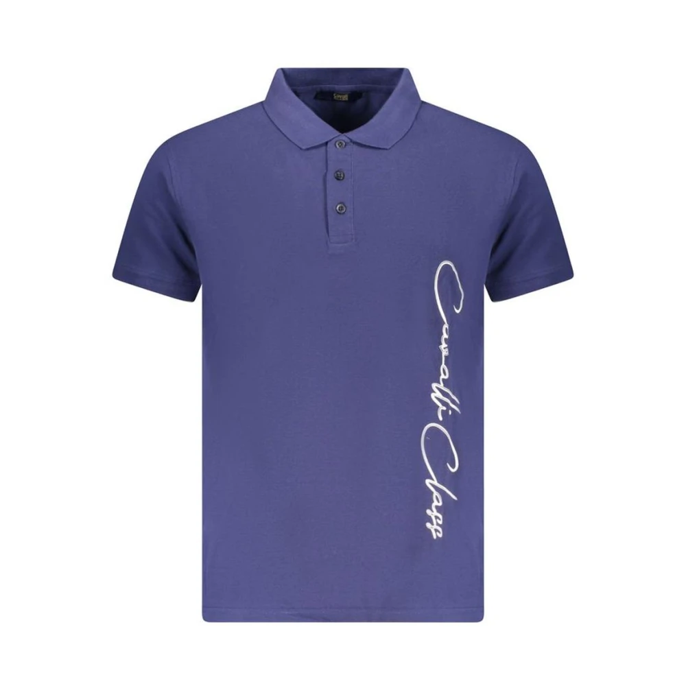 Cavalli Class Men's Blue Polo Shirts,, Bold Print Logo Polo Shirt 2XL