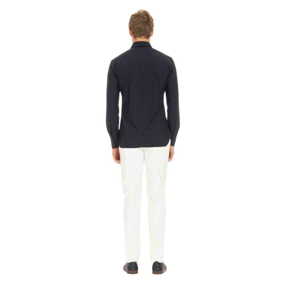 Barba Blauw op maat gemaakt katoenen overhemd Blue Heren