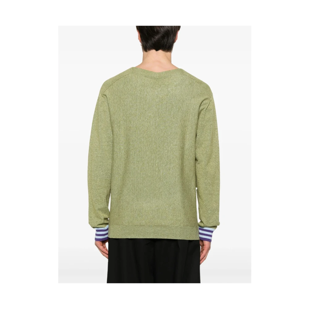 Kiko Kostadinov Lichtgroene V-hals Sweater met Streepdetail Green Heren