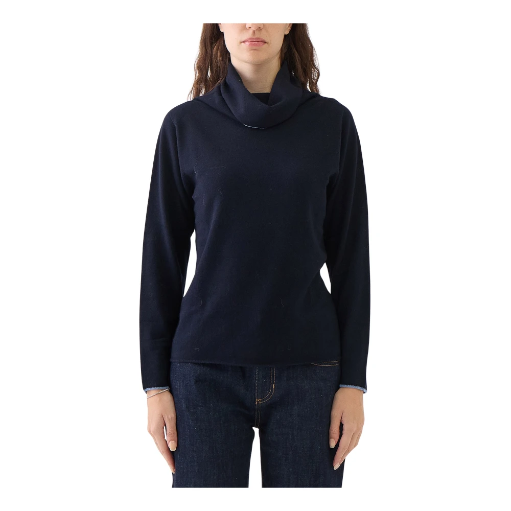 Le Tricot Perugia Navy Blue Wol Zijde Kasjmier Fietser Blue Dames