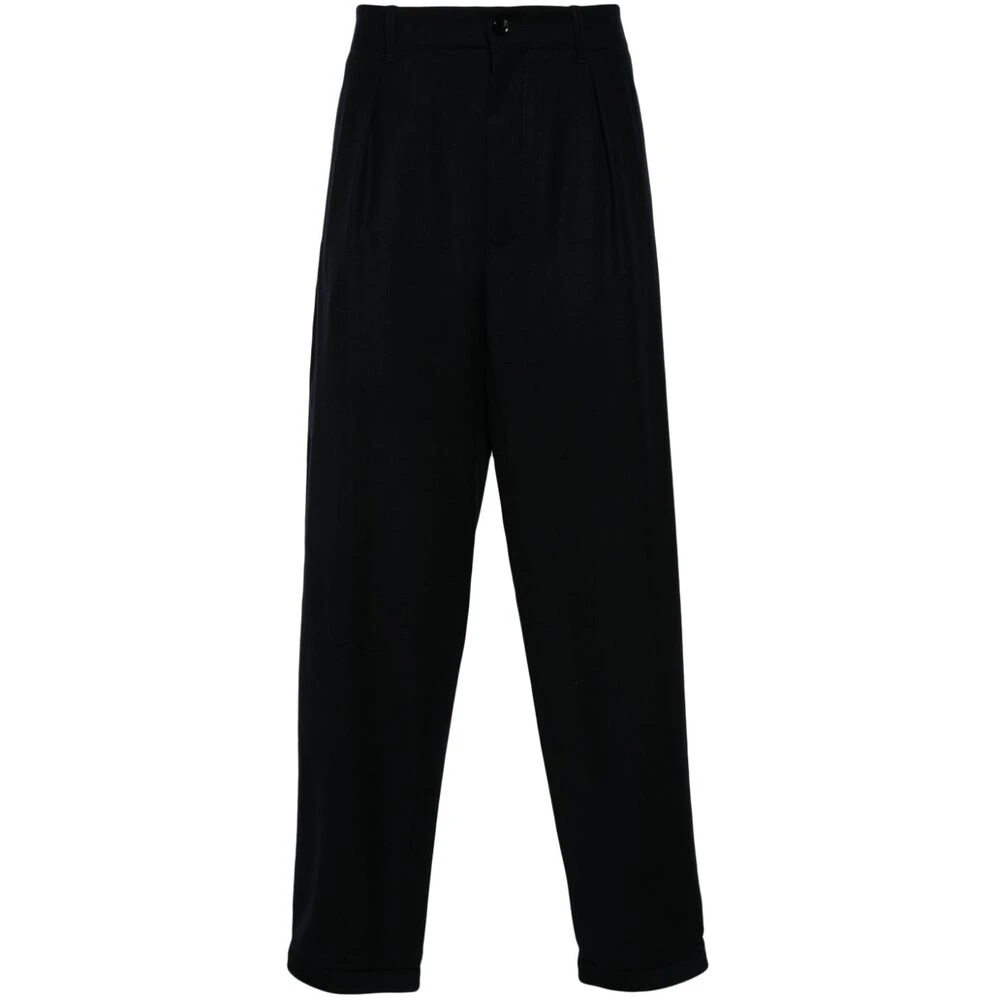 Giorgio Armani Middernachtblauwe Wol Tapered Broek Blue Heren