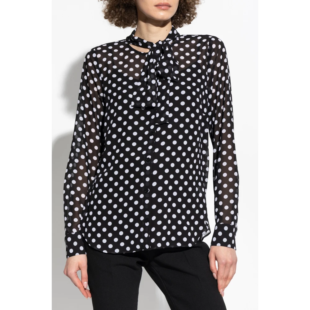 Michael Kors Polka Dot Georgette Blouse met striknek Black Dames