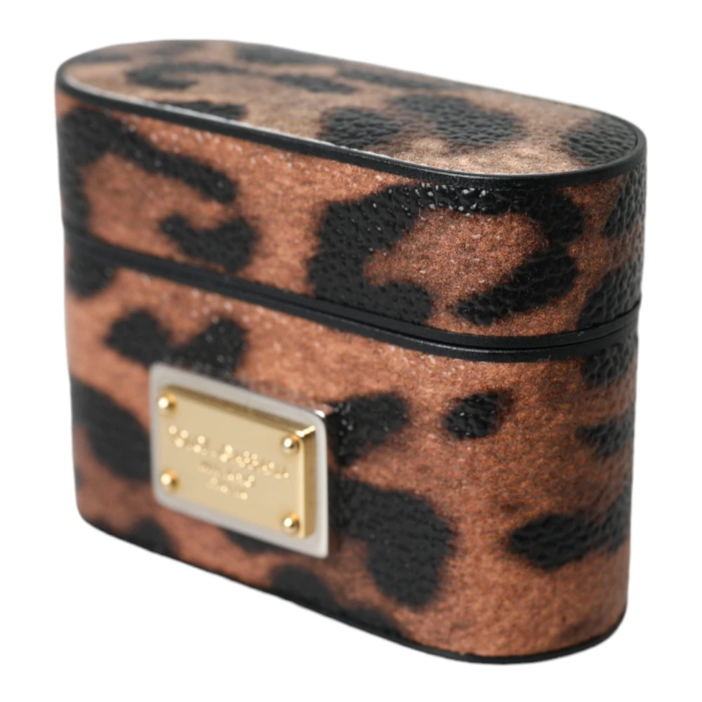 Dolce & Gabbana Luipaard Kalfsleer Logo Airpods Hoesje Brown Unisex
