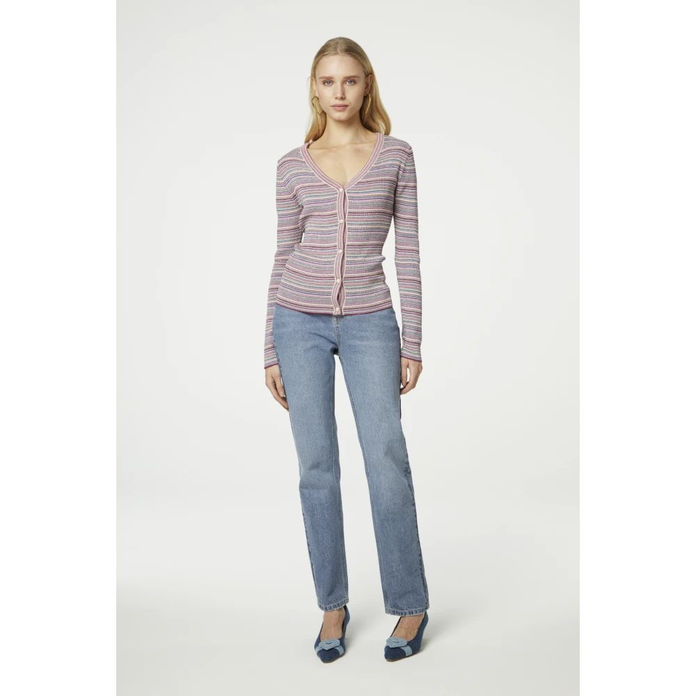 Fabienne Chapot Gestreepte V-hals Vest Pink Dames