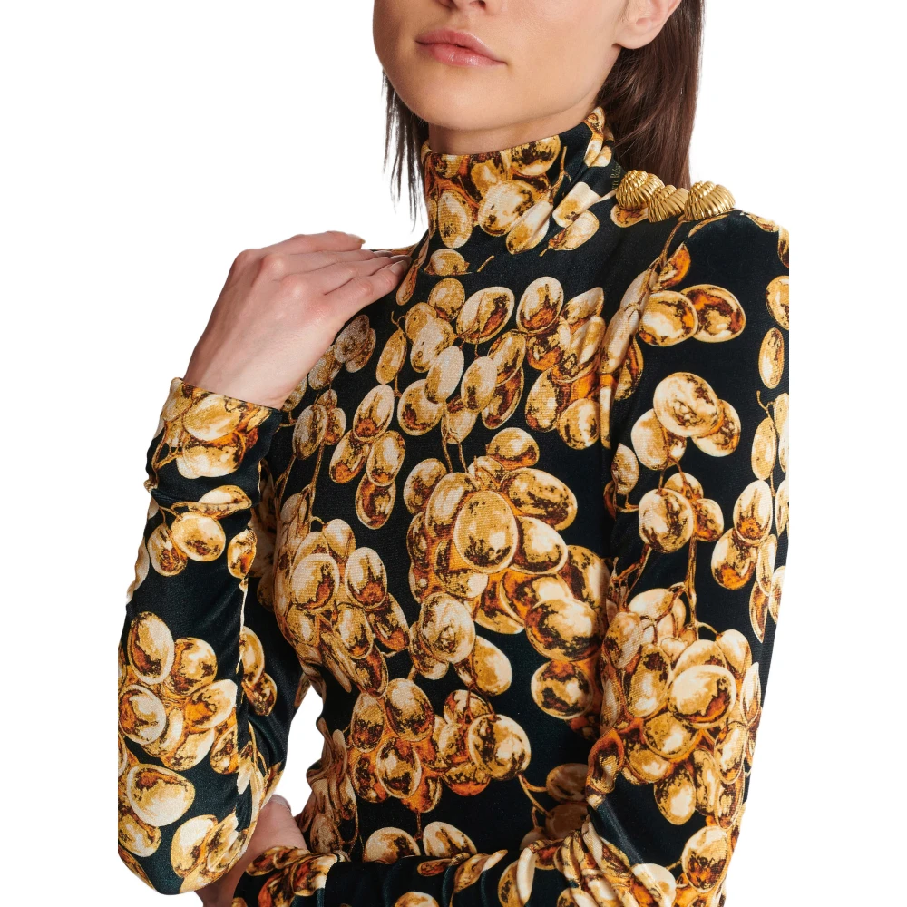 Balmain Korte Velvet Jurk met Druivenprint Yellow Dames