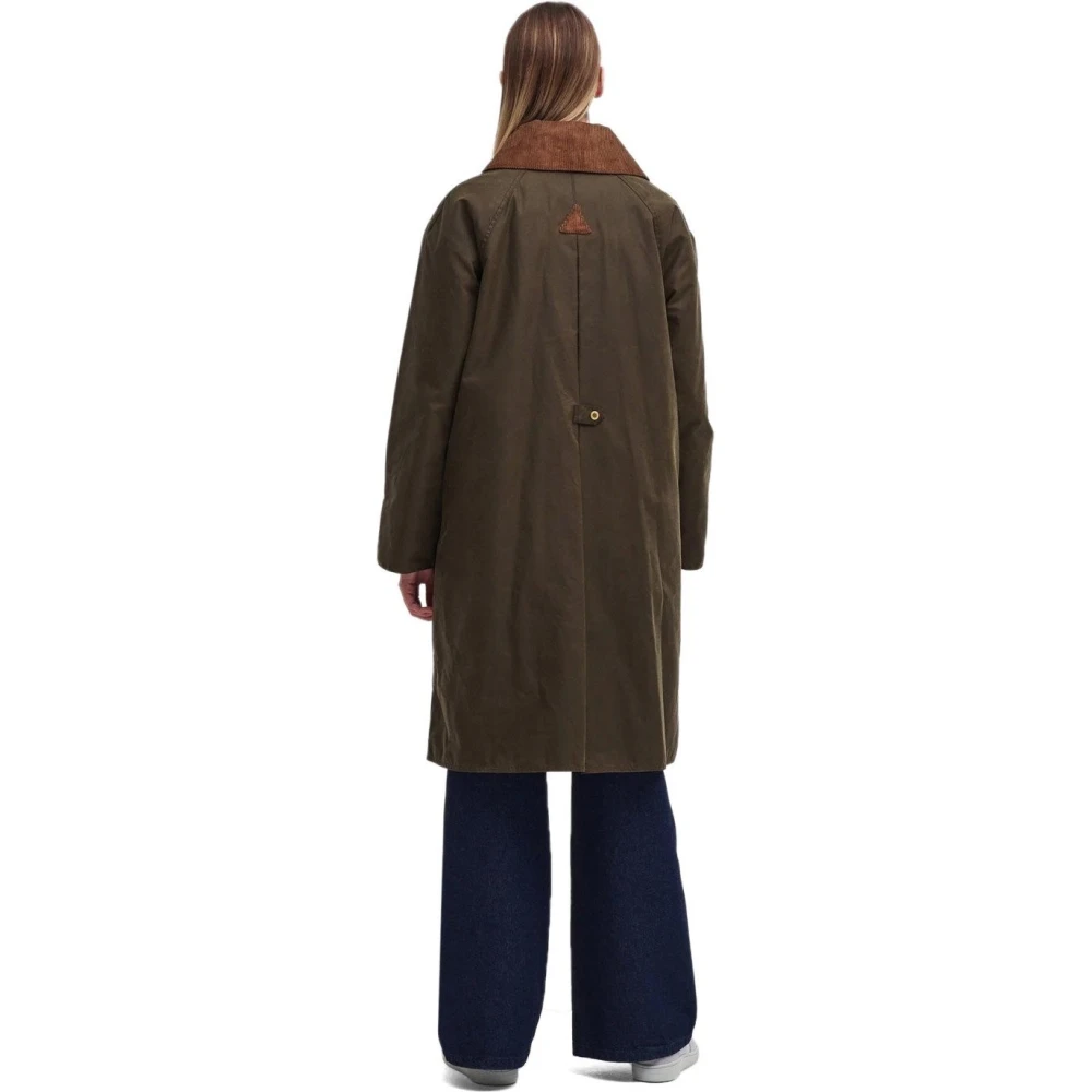 Barbour Groene gewaxte katoenen lange jas Green Dames
