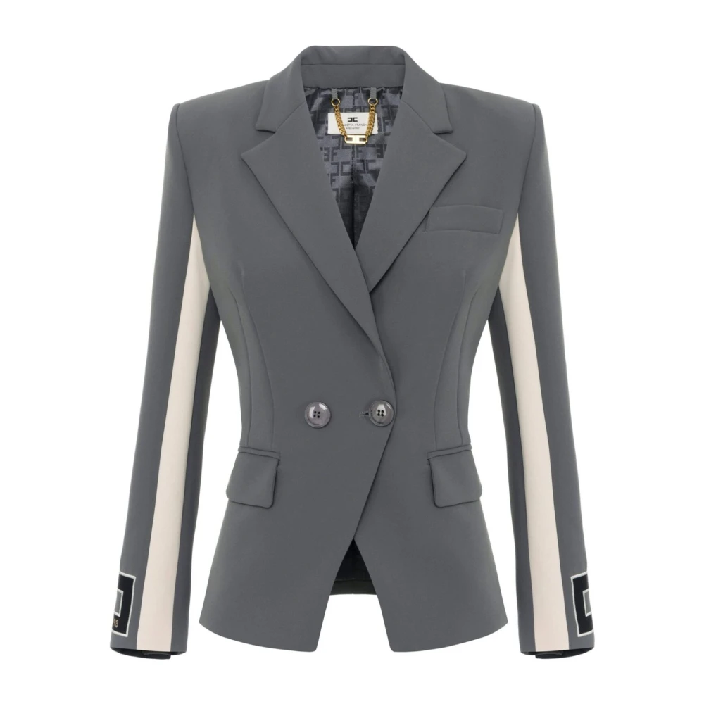 Elisabetta Franchi Gestructureerde schouderjas met geborduurd logo Gray Dames