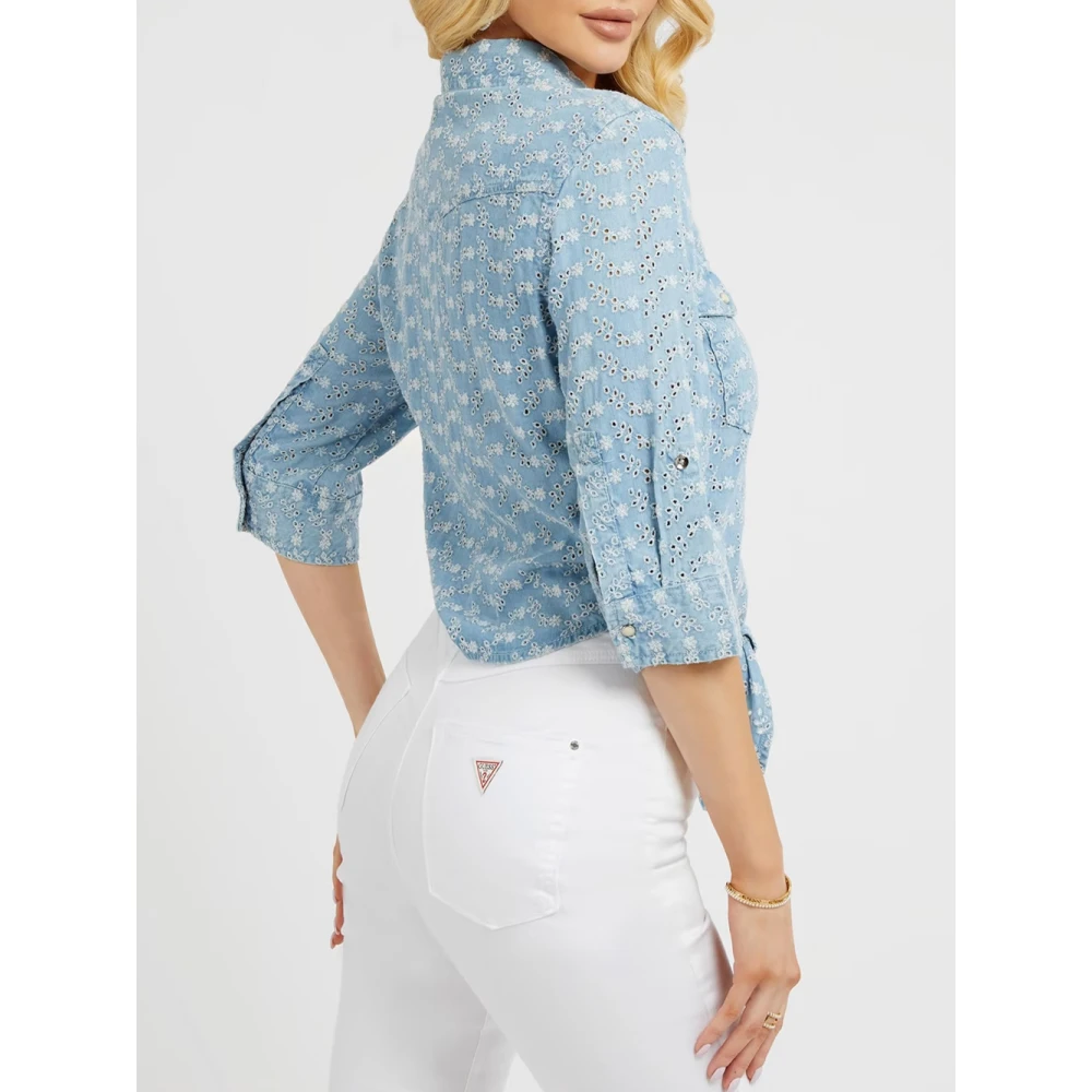 Guess Tijdloze Knoopblouse Blue Dames