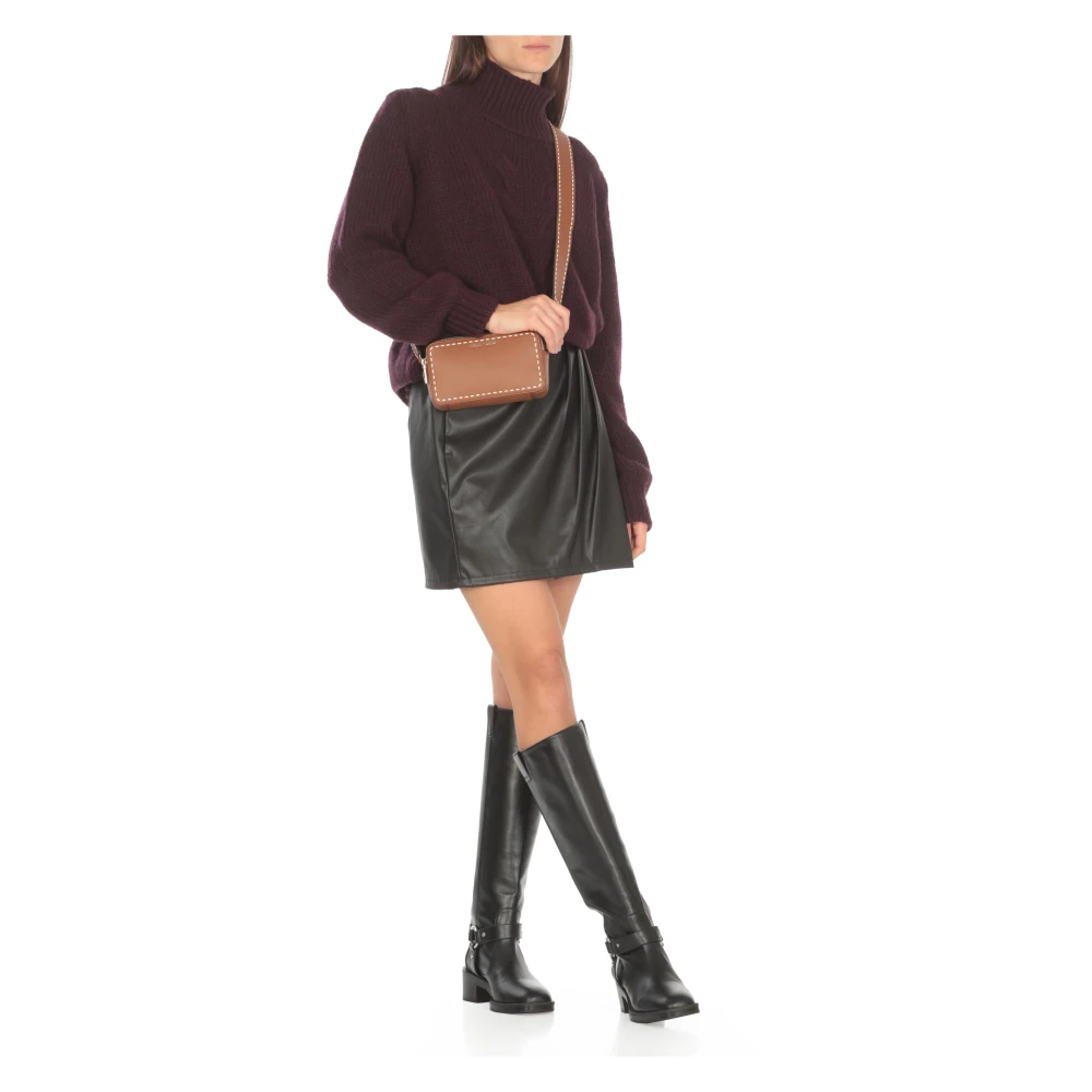Michael Kors Bruine leren schoudertas met ritssluitingen Brown Dames