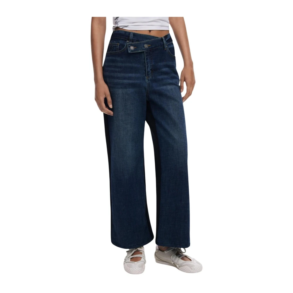 Desigual Damen Blau Jeans Mit Reißverschluss Und Knopfverschluss