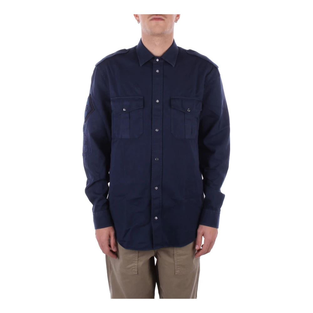 Dondup Blauw Logo Shirt met Clip Zakken Blue Heren