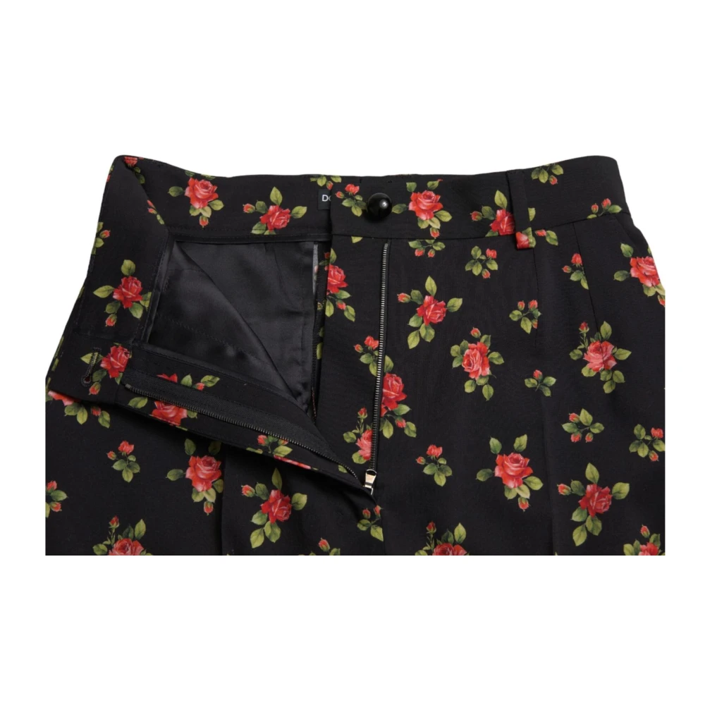 Dolce & Gabbana Zwarte Bloemen Hoge Taille Tapered Broek Multicolor Dames
