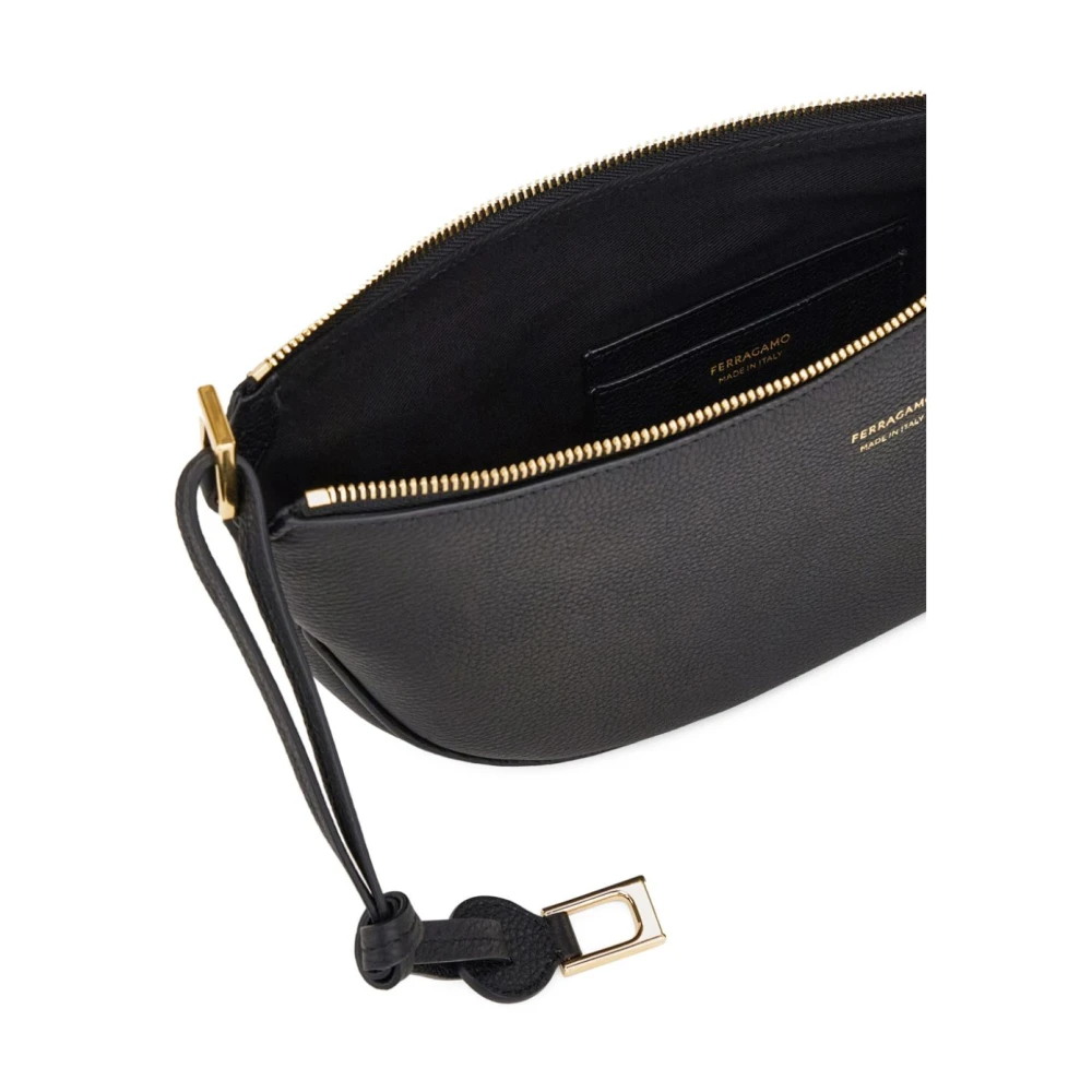 Salvatore Ferragamo Zwarte Hobo Leren Tas met Gouden Hardware Black Dames