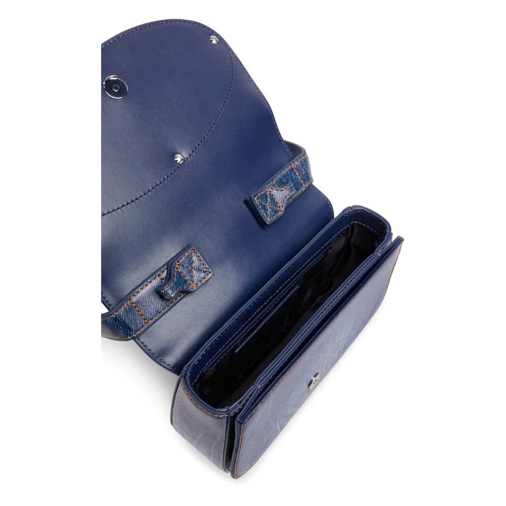 Diesel 1DR Iconic shoulder bag in denim-print leather Blue Dames