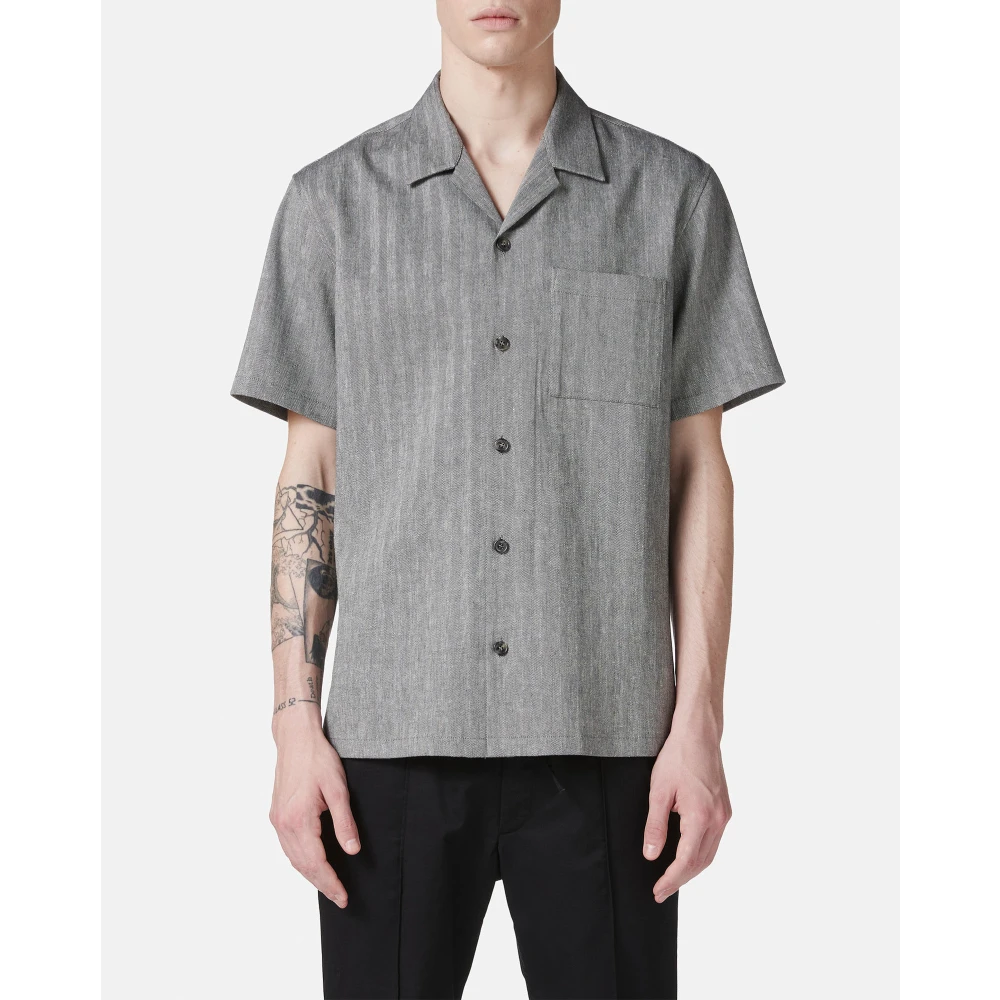 Iceberg Nieuwe Fit Zwart en Wit Kortemouw Overhemd Gray Heren